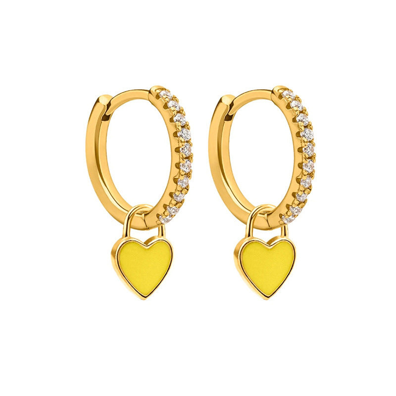 1 Pair Elegant Heart Shape Sterling Silver Zircon Earrings