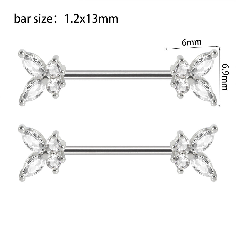 Simple Style Flower & Butterfly Zircon Stainless Steel Body Chain Piercing Jewelry