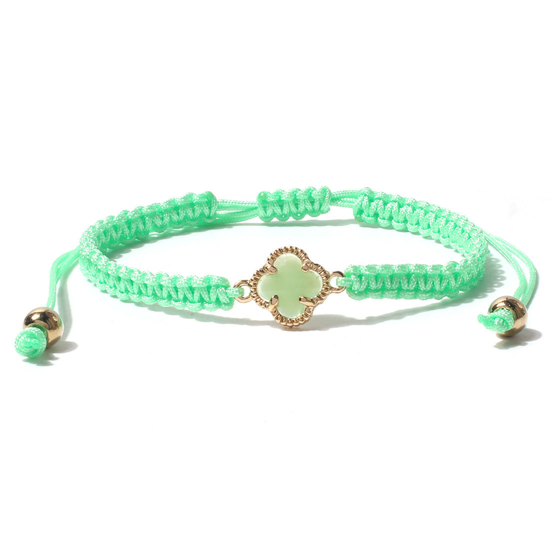 Sweet Four Leaf Clover Crystal Glass Handmade Drawstring Bracelet
