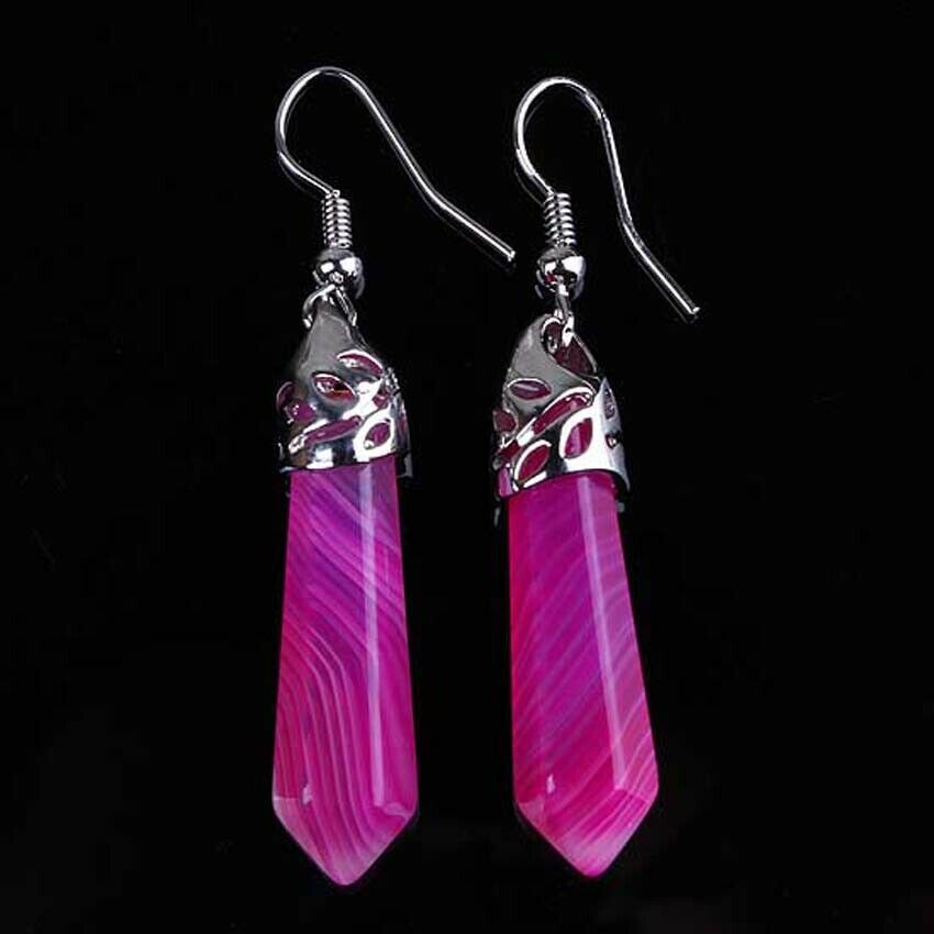 Fashion Solid Color Natural Crystal Gemstone Hexagonal Earrings