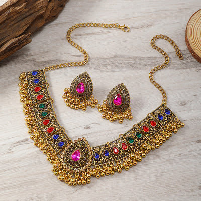 Luxurious Geometric Tassel Rhinestone Gold Plated Jewelry Set for Women