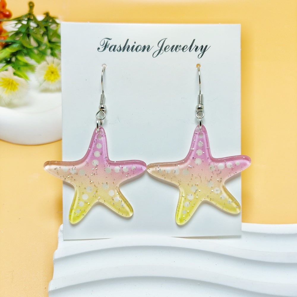 Marine Style Starfish and Shell Acrylic Drop Earrings