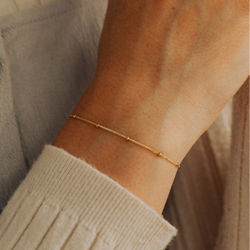 Korean Stainless Steel Double-Layer Bead Chain Adjustable Bracelet - Fashionable Handmade Copper Bead Bracelet for Women