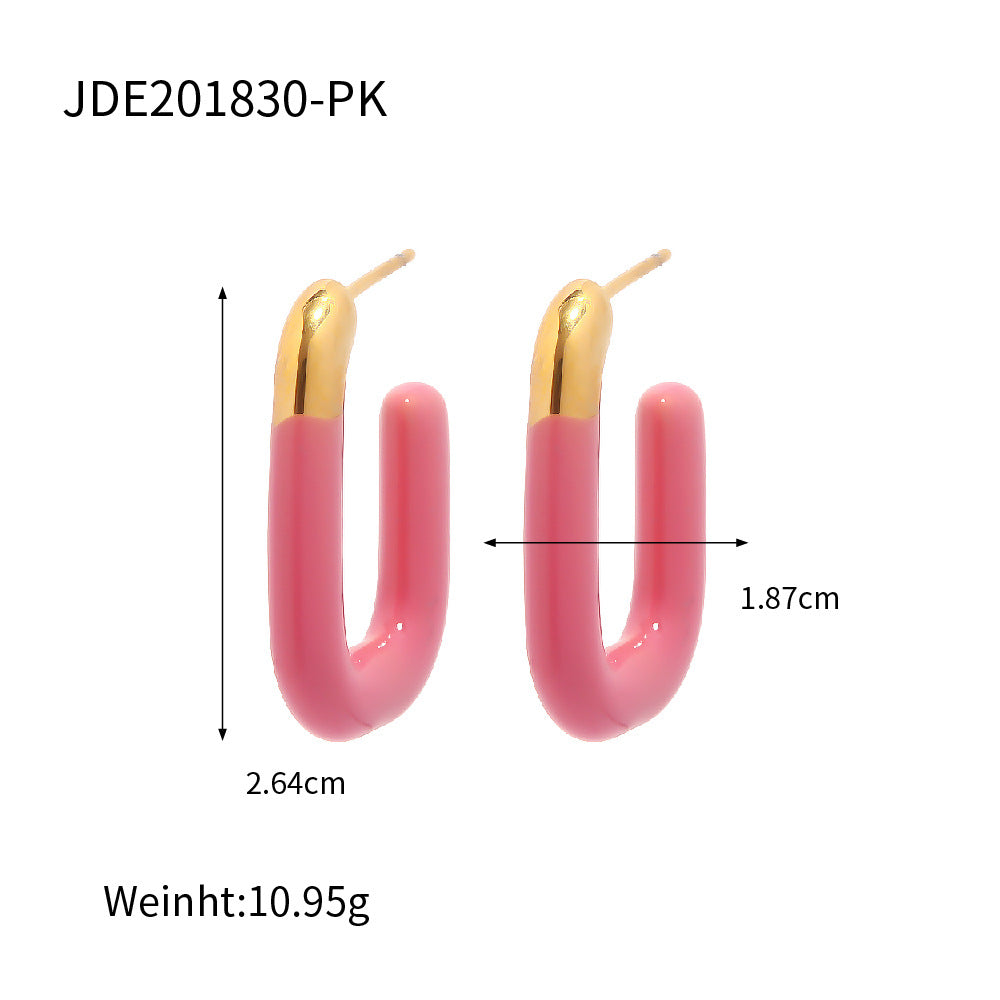 Elegant Geometric Stainless Steel U-Shape Earrings - Colorful Macaron Finish