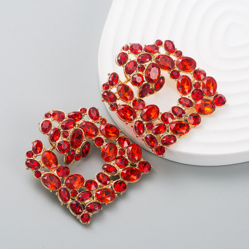 Exaggerated Geometric Square Color Rhinestone Alloy Earrings
