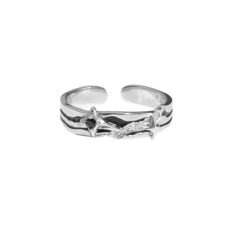 Silver Horseshoe Buckle Bracelet and Star Design Couple Rings Set