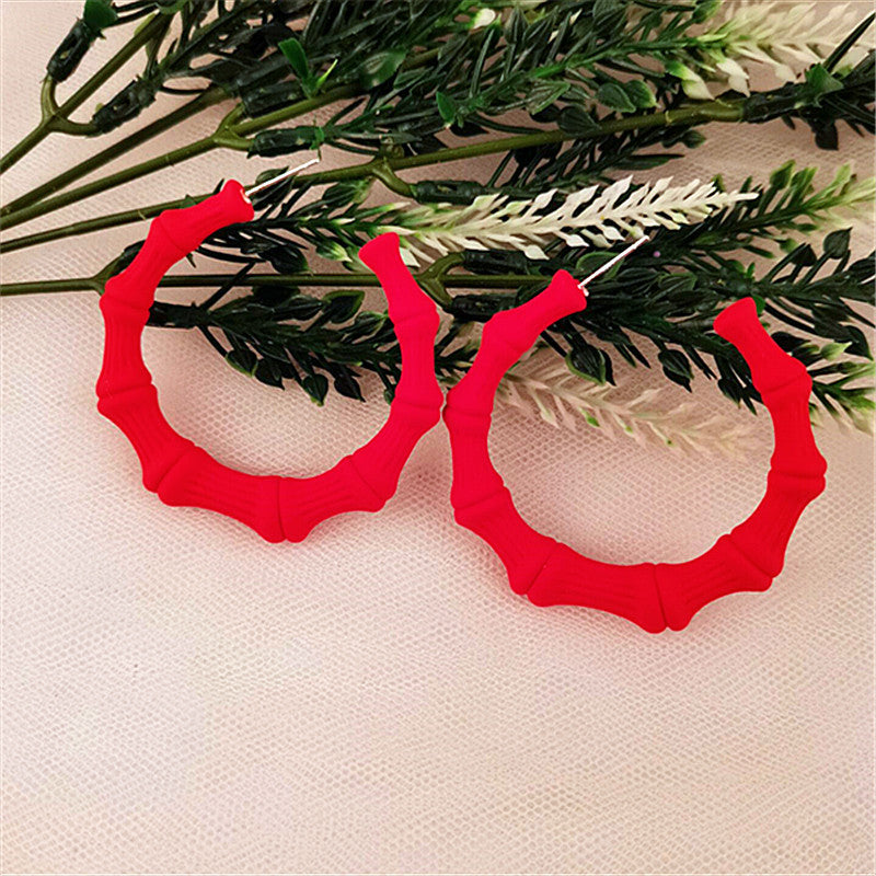 Retro Acrylic Hoop Earrings for Women - Fluorescent Bamboo Design