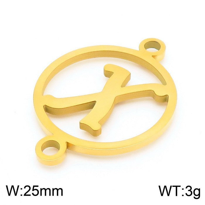 "Stainless Steel Geometric Double Circle Hollow Letter Pendant Necklace"