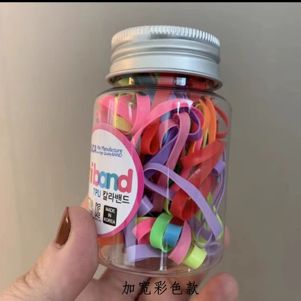 Korean Style Girls' Hair Accessories Set - Uniband Rubber and Leather Bands in Canned Packaging