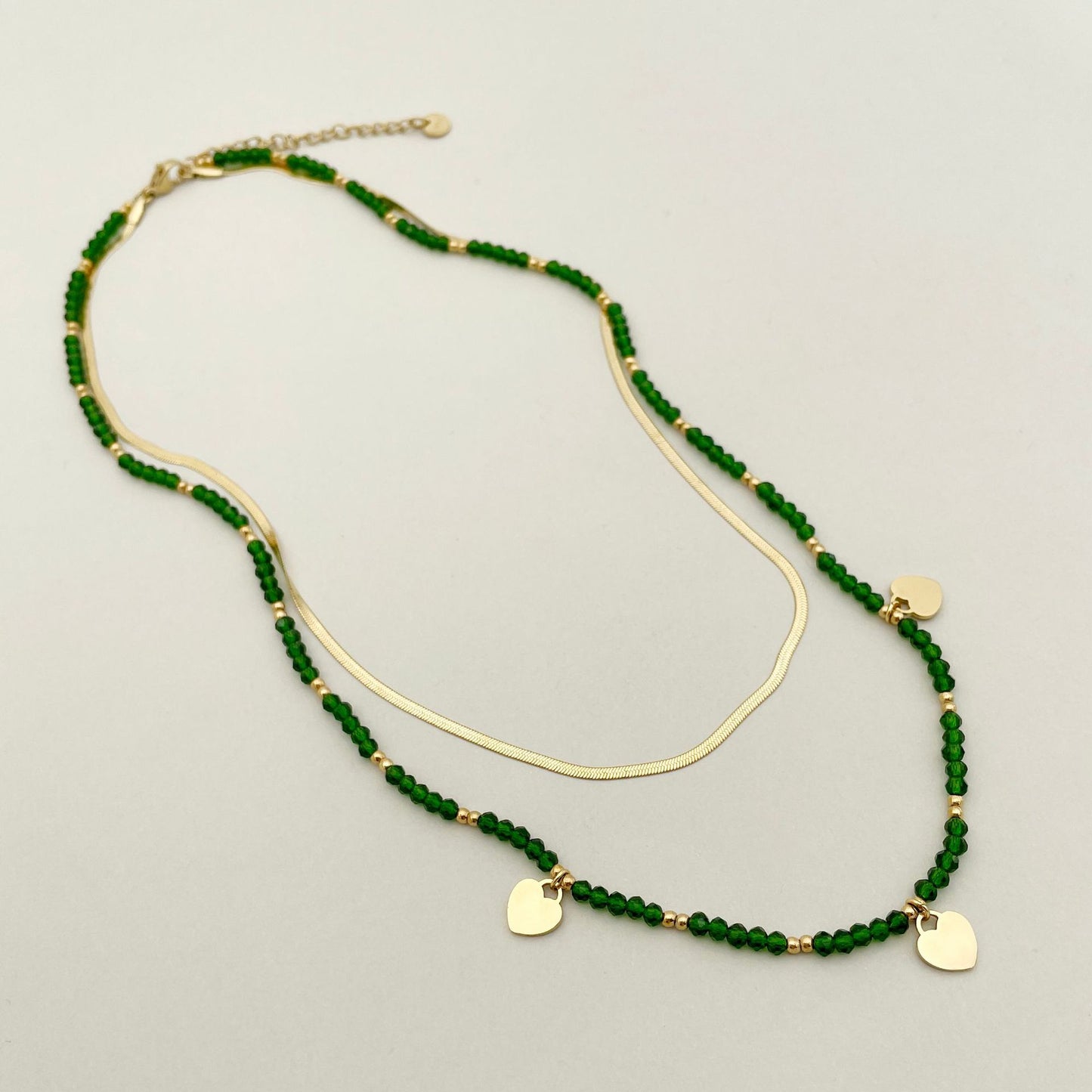 Bohemian Double Layer Heart Crystal Pendant Stainless Steel Necklace