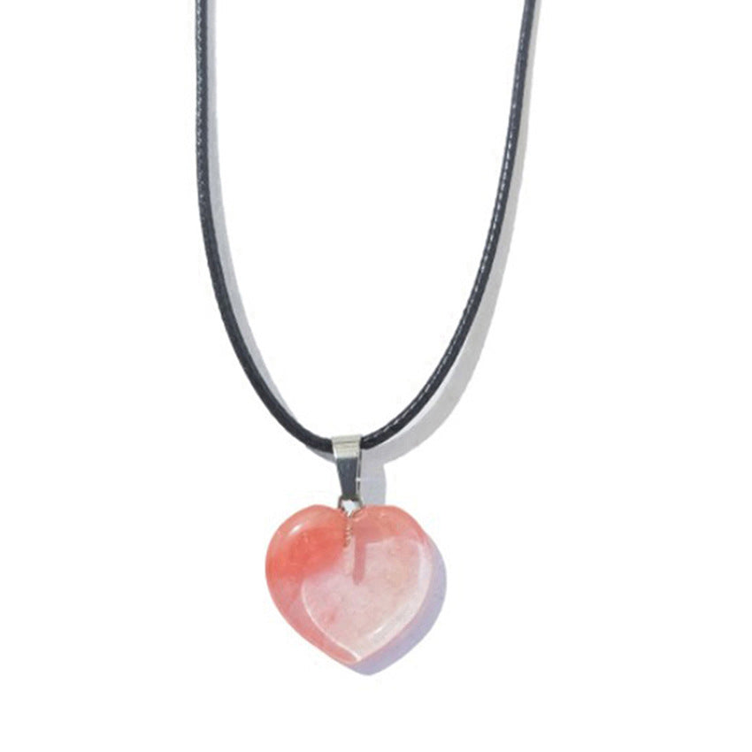 Simple Heart-Shaped Natural Stone Carved Pendant Necklace