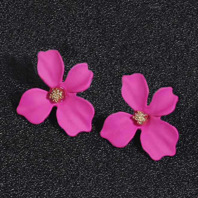 Floral Alloy Earrings with Painted Petals - 5 Colors