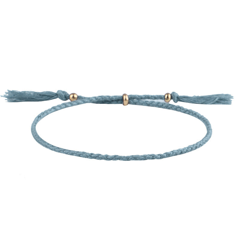 Simple Solid Color Rope Braid Women's Bracelet with Tassel and Copper Beads