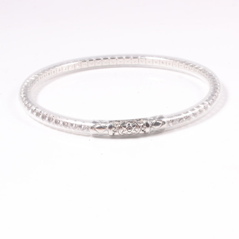 Retro Round Flower Silicone Buddhist Bangle with Hexagram Charm