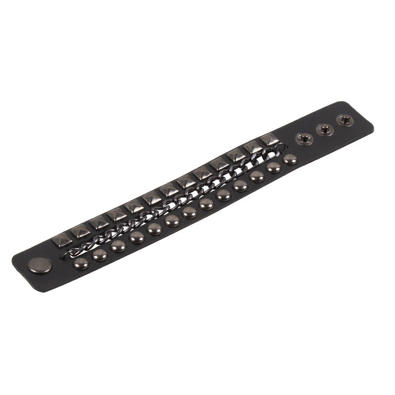 Exaggerated Men's Punk Multi-Layer Studded Faux Leather Bracelet