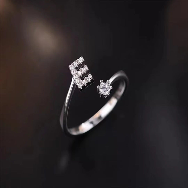 26 English Letters Zircon Sterling Silver S925 Adjustable Ring Jewelry