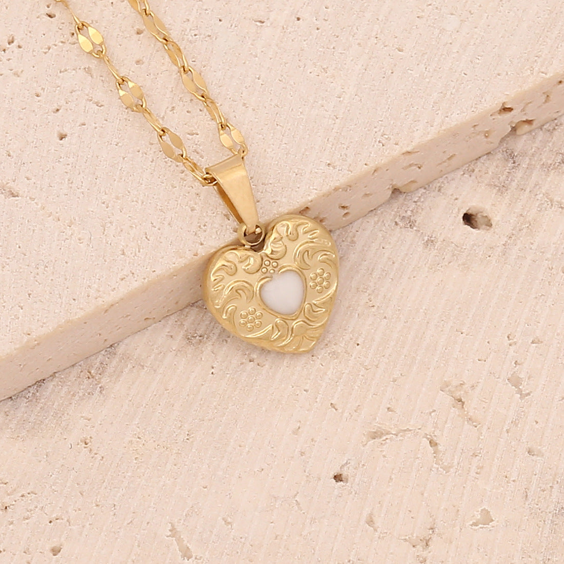 Geometric Owl Heart Stainless Steel Pendant Necklace with Zircon Inlay