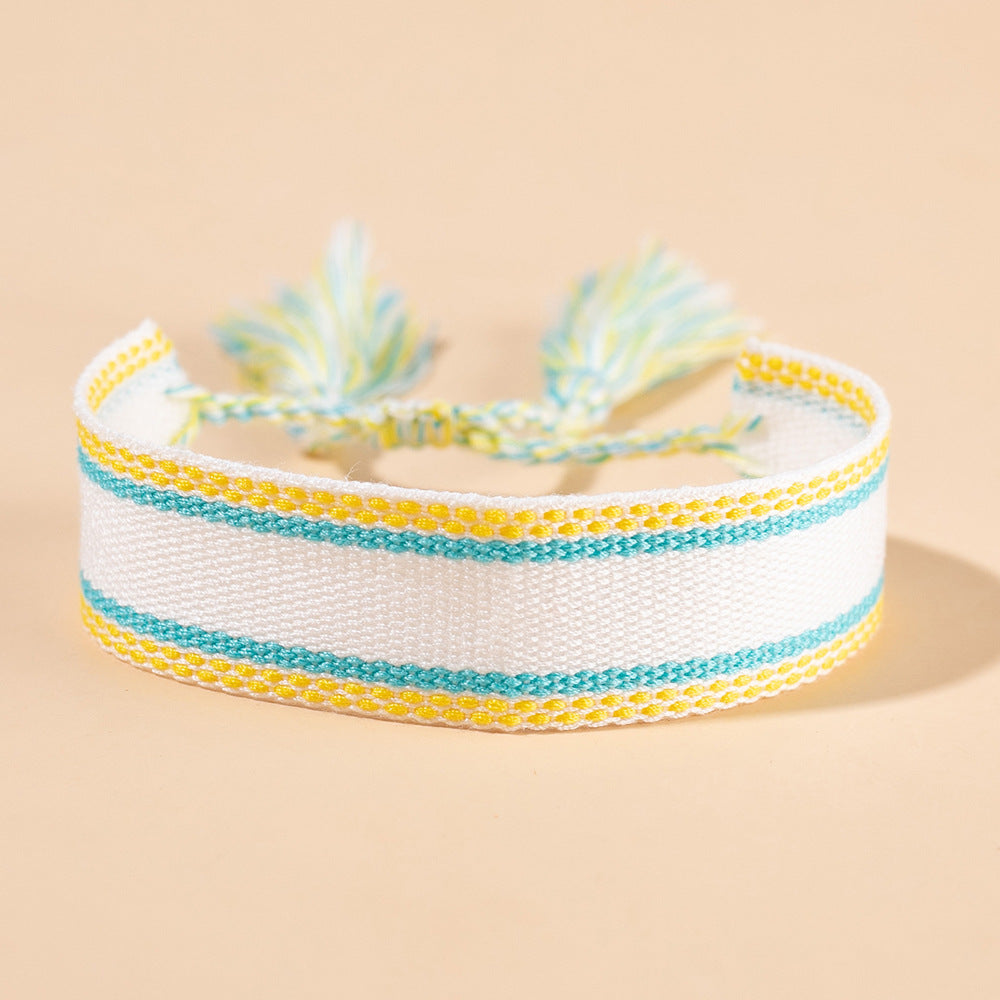 Ethnic Embroidered Tassel Adjustable Unisex Bracelet