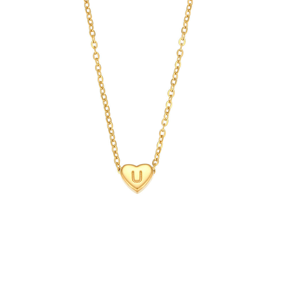 18K Gold Plated Heart Letter Zircon Pendant Stainless Steel Necklace