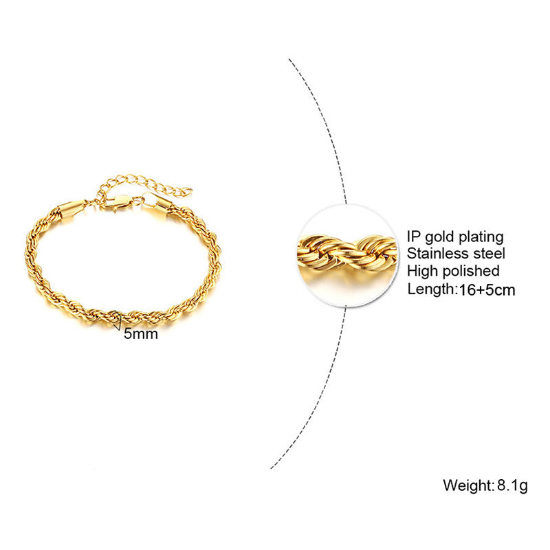 Classic Twisted Stainless Steel 18K Gold Plated Bracelet