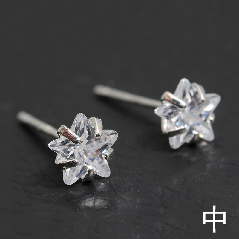 Simple Geometric 925 Sterling Silver Zircon Stud Earrings Set