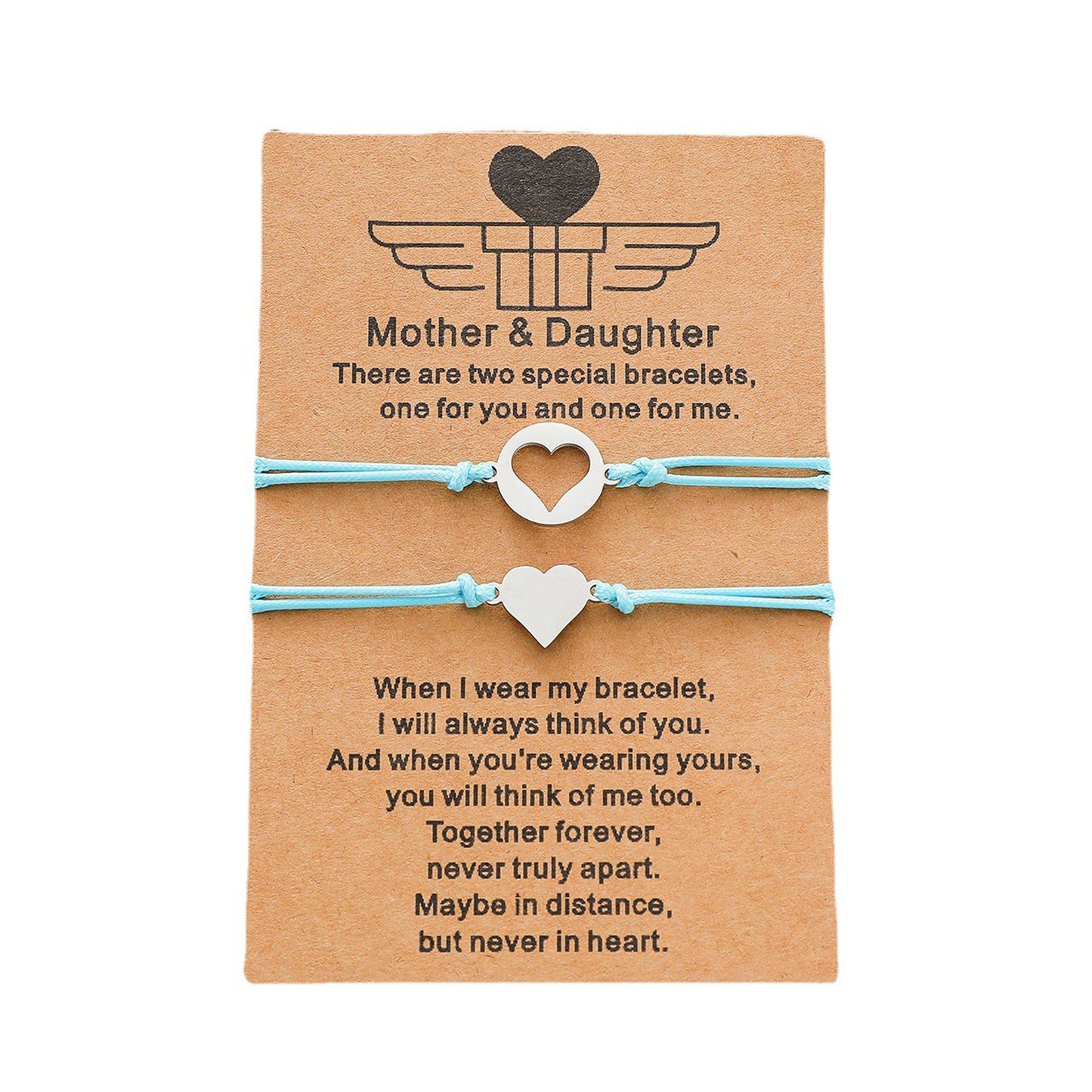 Mother-Daughter Stainless Steel Heart Bracelet - Warm Color Braided Design