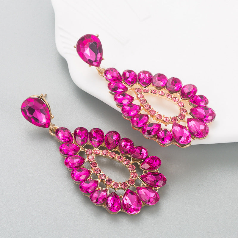 Fashion Alloy Colorful Glass Teardrop Earrings