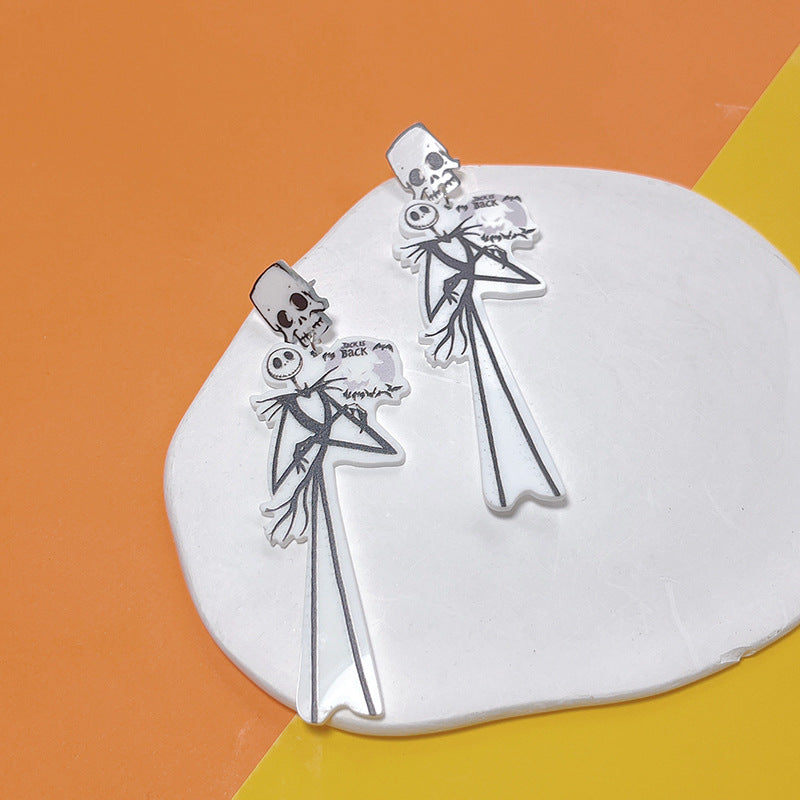 Hip-hop Punk Halloween Pumpkin Spider Web Skull Acrylic Drop Earrings