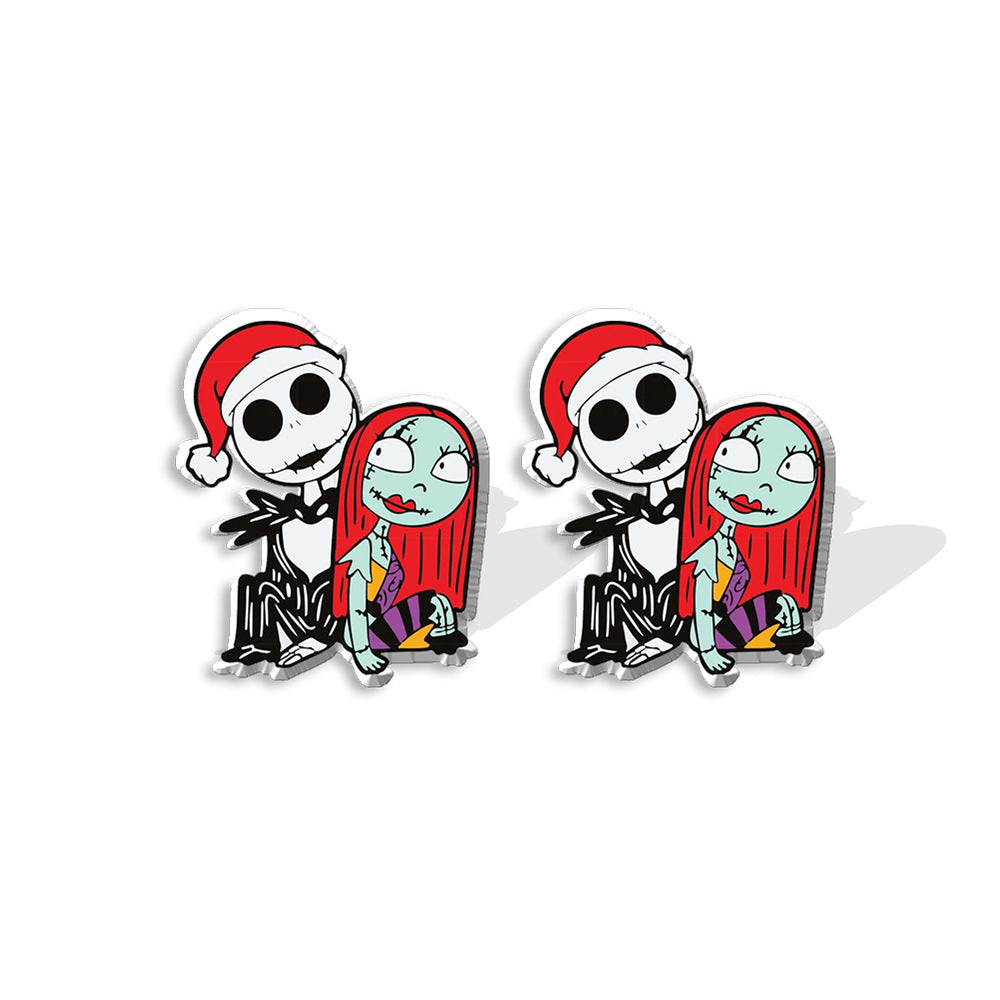 Cartoon Character Acrylic Asymmetric Earrings - Jack Skellington Design