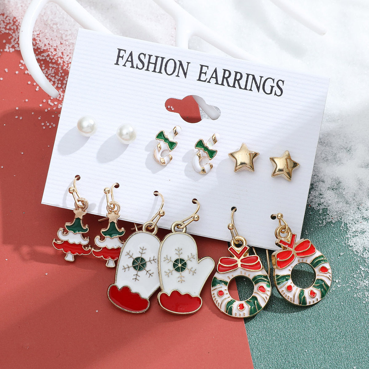 Christmas Snowflake Bell and Reindeer Earrings Set - Cute Cartoon Holiday Jewelry Gift