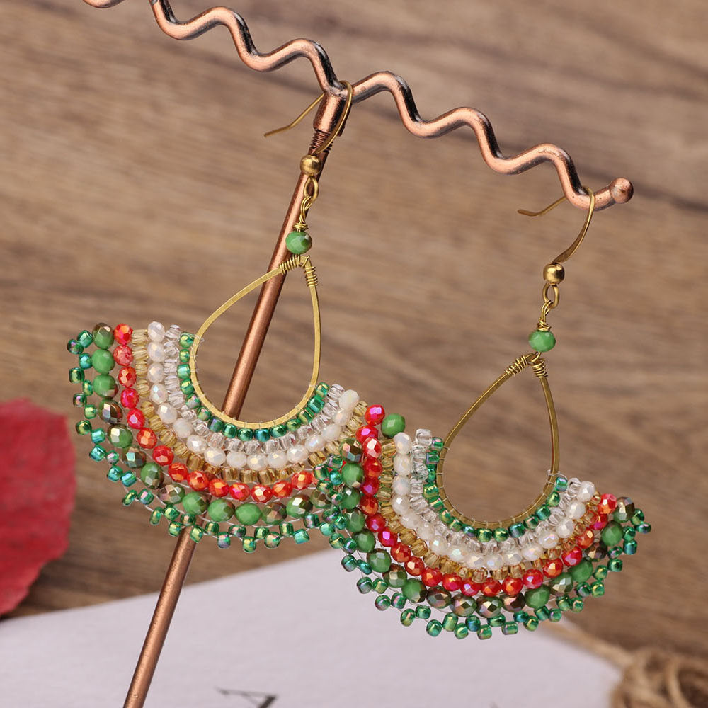 Bohemian Shell Tassel Mesh Earrings with Synthetic Gemstones