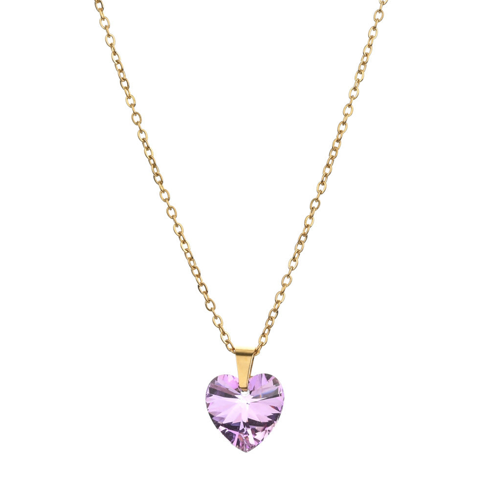 Elegant Heart-Shaped Zircon Stainless Steel Pendant Necklace