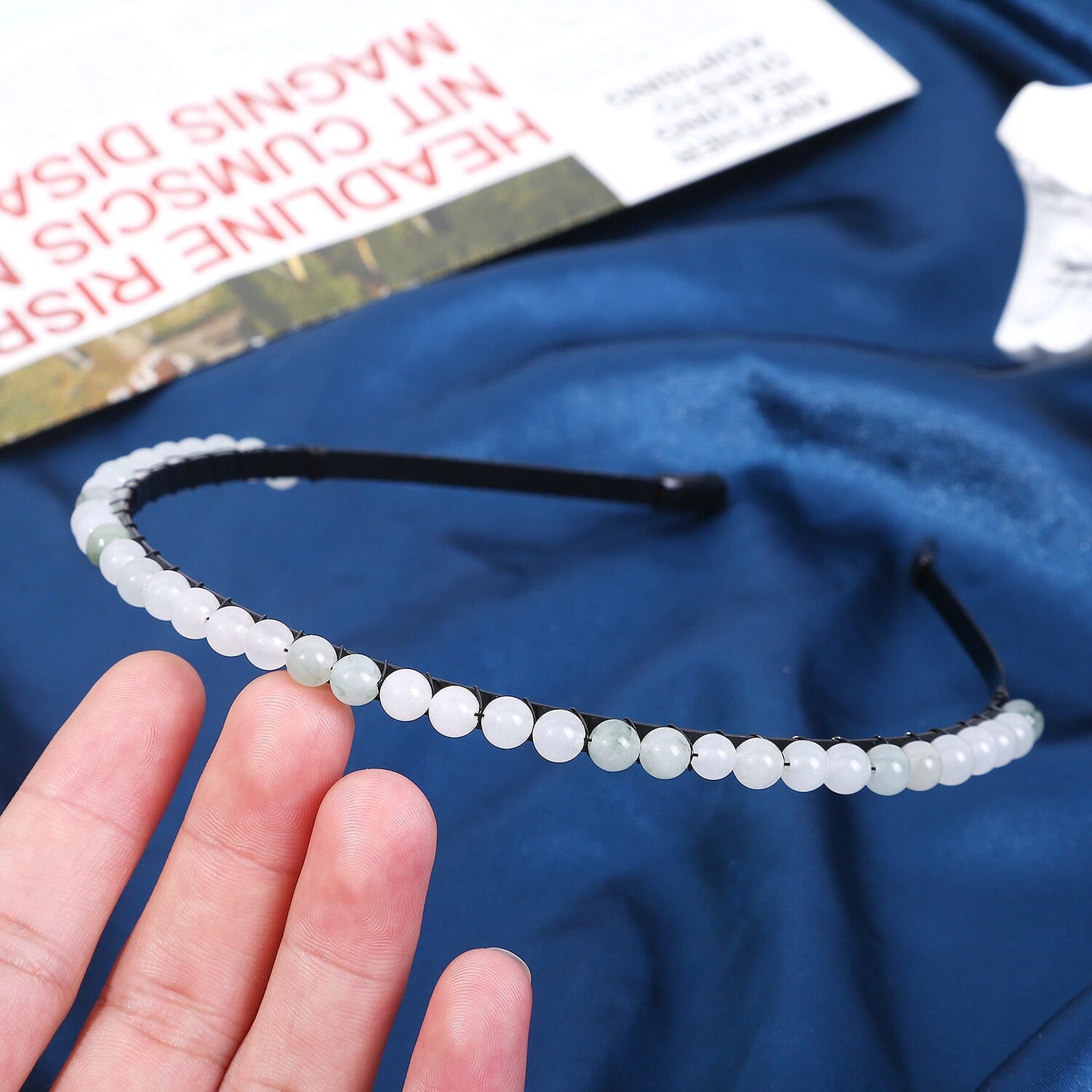 Women's Minimalist Color Block Beaded Crystal Hairband
