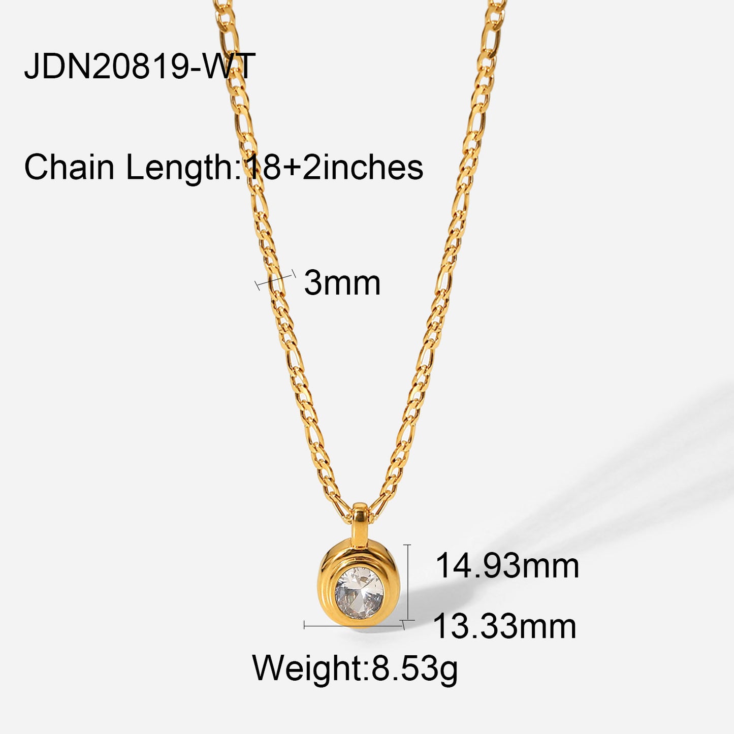 Vintage 18K Gold Plated Stainless Steel Crystal Zircon Pendant Necklace