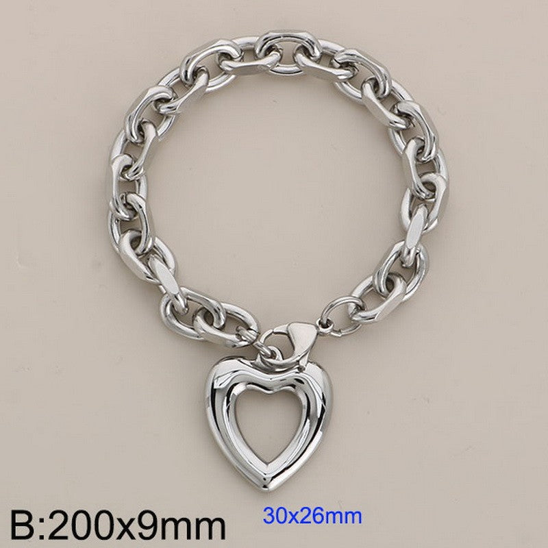 Heart Shape 18K Gold Plated Stainless Steel Bracelet and Necklace Set