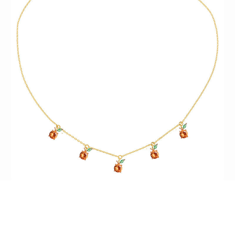 Colorful Zircon Cherry Peach Tropical Fruit Clavicle Chain Necklace