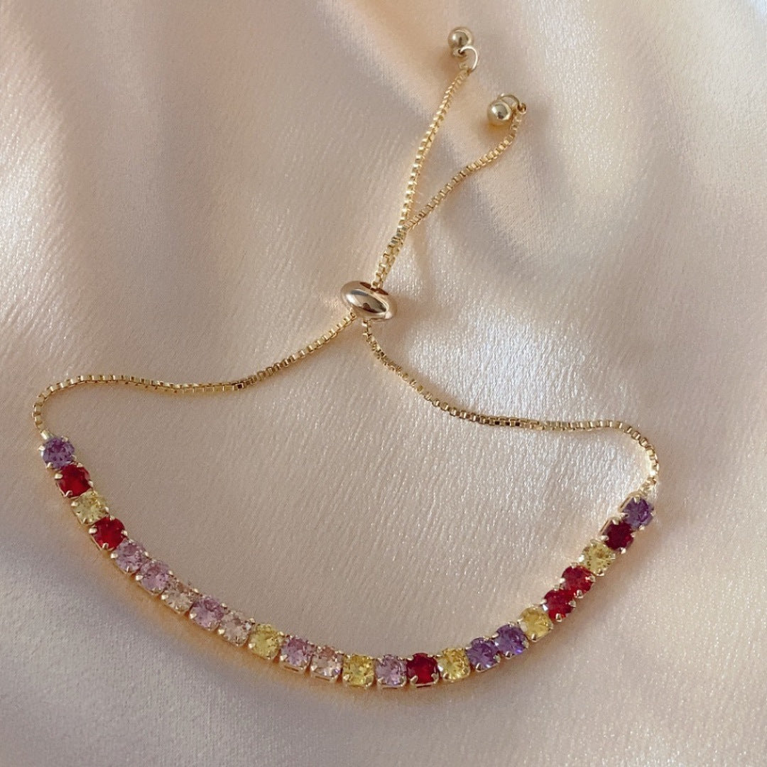 Fashion Adjustable Crystal Pull Bracelet - Gold Plated Zirconia Single Row Design