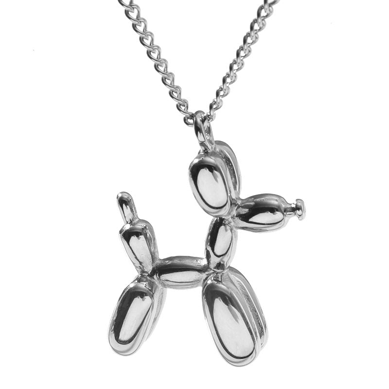 Simple Metal Balloon Dog Pendant Necklace for Men and Women - Fashion Cartoon Sweater Chain