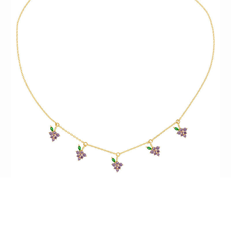 Colorful Zircon Cherry Peach Tropical Fruit Clavicle Chain Necklace