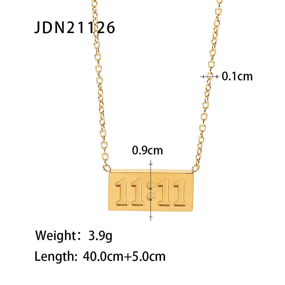 18k Gold Number Rectangle Stainless Steel Pendant Necklace - Minimalist Design Titanium Steel Chain for Women