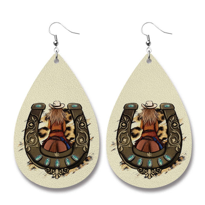 Streetwear Christmas Tree Cow PU Leather Drop Earrings