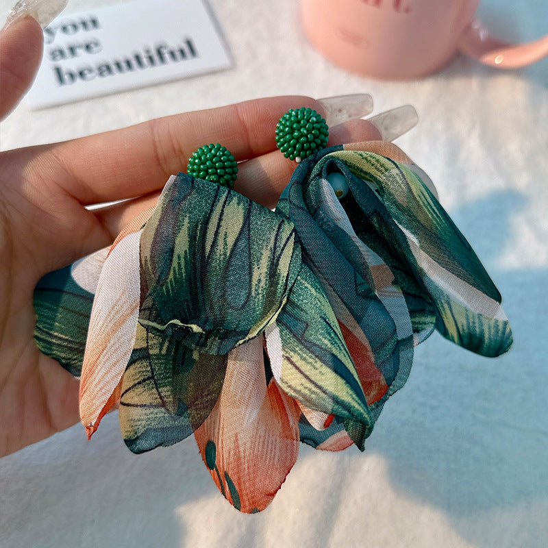 Bohemian Color Block Alloy Cloth Tassel Drop Earrings for Women