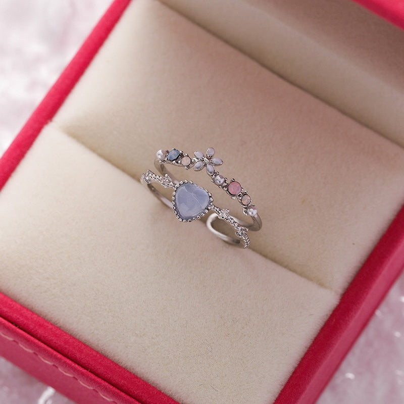 Korean Fashion Crystal Zircon Flower Adjustable Ring