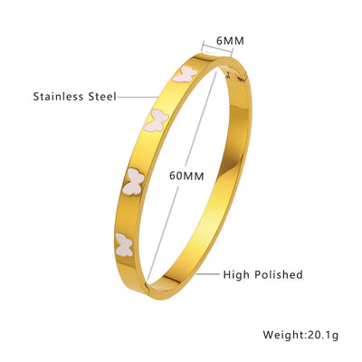 Enamel Butterfly Titanium Steel Bangle Bracelet