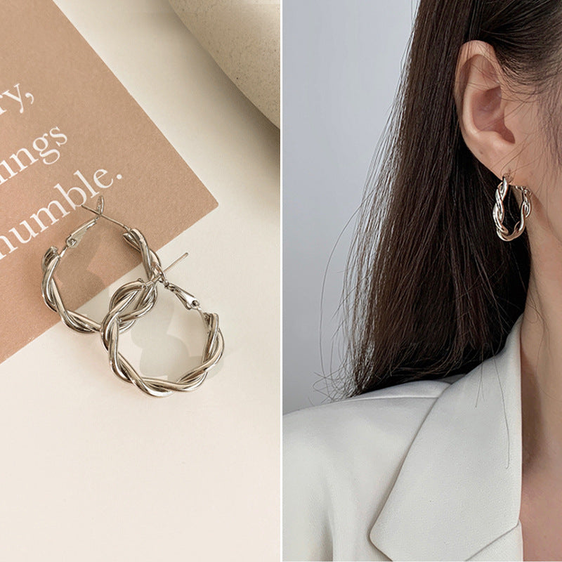 Retro Geometric Alloy Plated Earrings with 925 Silver Needle