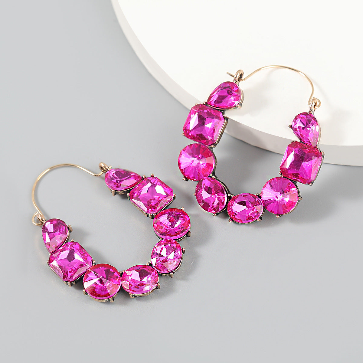 Geometric Rhinestone Inlaid Alloy Statement Earrings