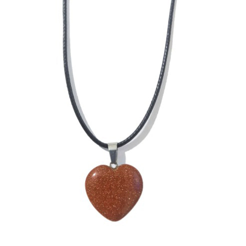 Simple Heart-Shaped Natural Stone Carved Pendant Necklace
