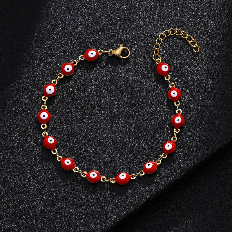 Fashion Eye Titanium Steel Enamel Beaded Bracelet for Women