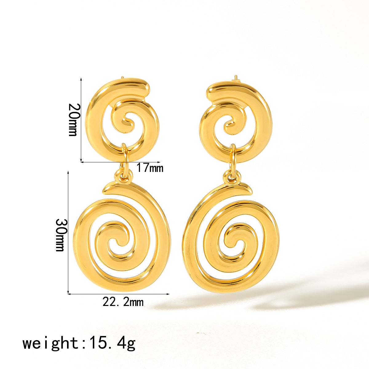 1 Pair Geometric Spiral 18K Gold Plated Stainless Steel Drop Earrings