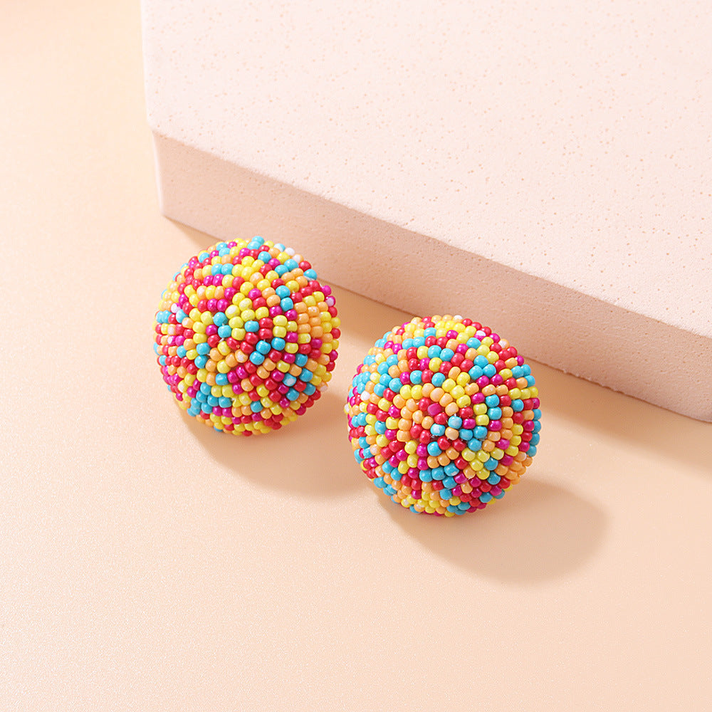 Retro Colorful Hemisphere Bead Stud Earrings for Women